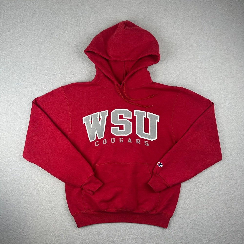 Champion Hoodie Women Small Red WSU Cougars Collegiate Eco Fleece Pullover